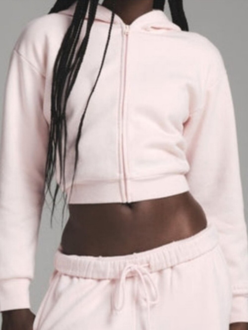 SKIMS NWT COTTON FLEECE SHRUNKEN ZIP UP HOODIE BARELY PINK Color Size MEDIUM